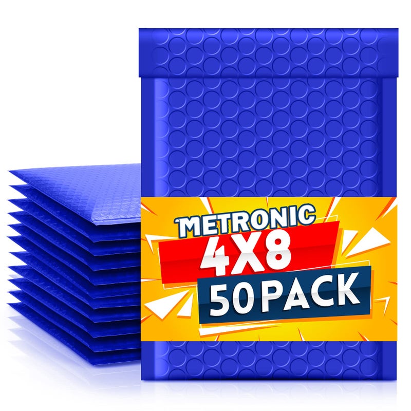 Metronic 4x8 Bubble Mailer 50 Pack Royal Blue, Cushioning Padded Envelopes, Self Seal Adhesive Shipping Bags, Waterproof Padded Envelopes for Small Business, Cards, Bubble Mailers Usable Size 4x7 - Image 1